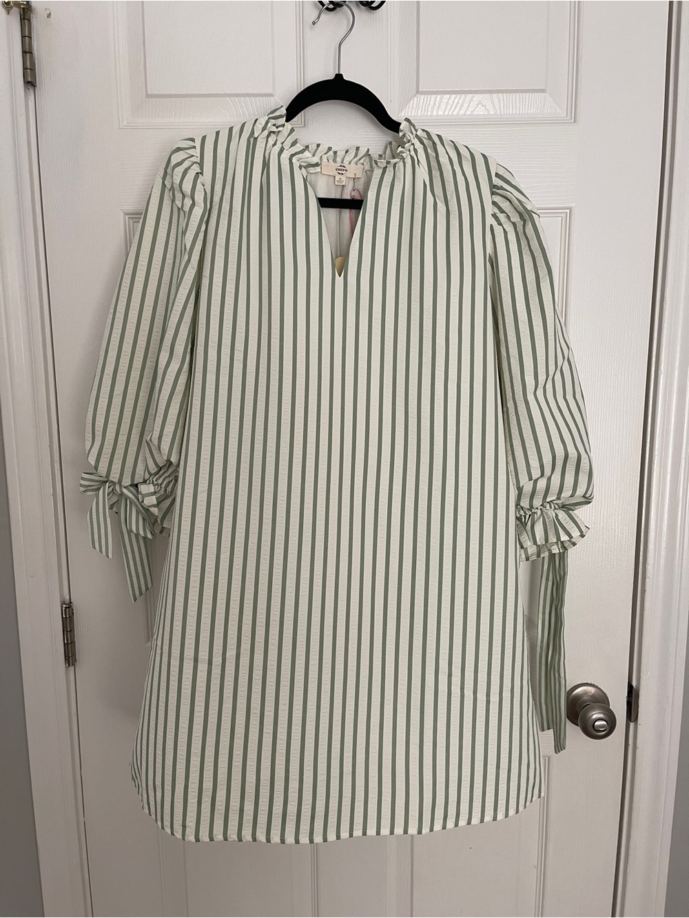 Green and White Striped Tie-Sleeve Tunic